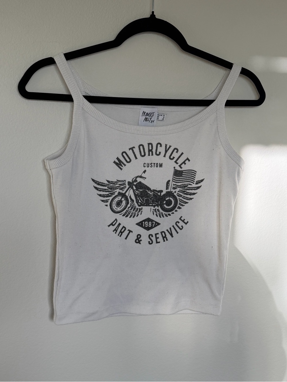 White Motorcycle Graphic Ribbed Tank Top